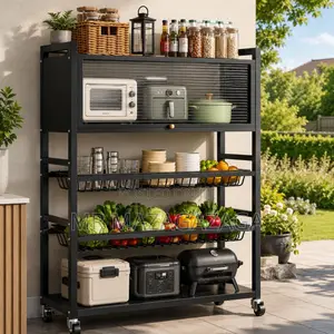 Multi-Tier Kitchen Appliances Rack With Transparent Top Cabinet
