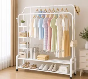 Heavy Duty Double Pole Clothes Hanger With Shelves 68kg