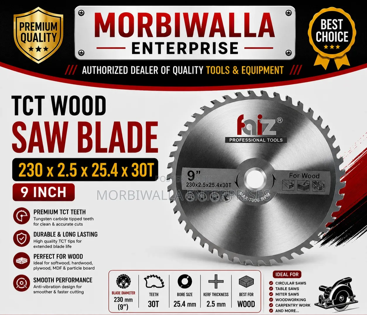 TCT Wood Saw Blade 9" X30t