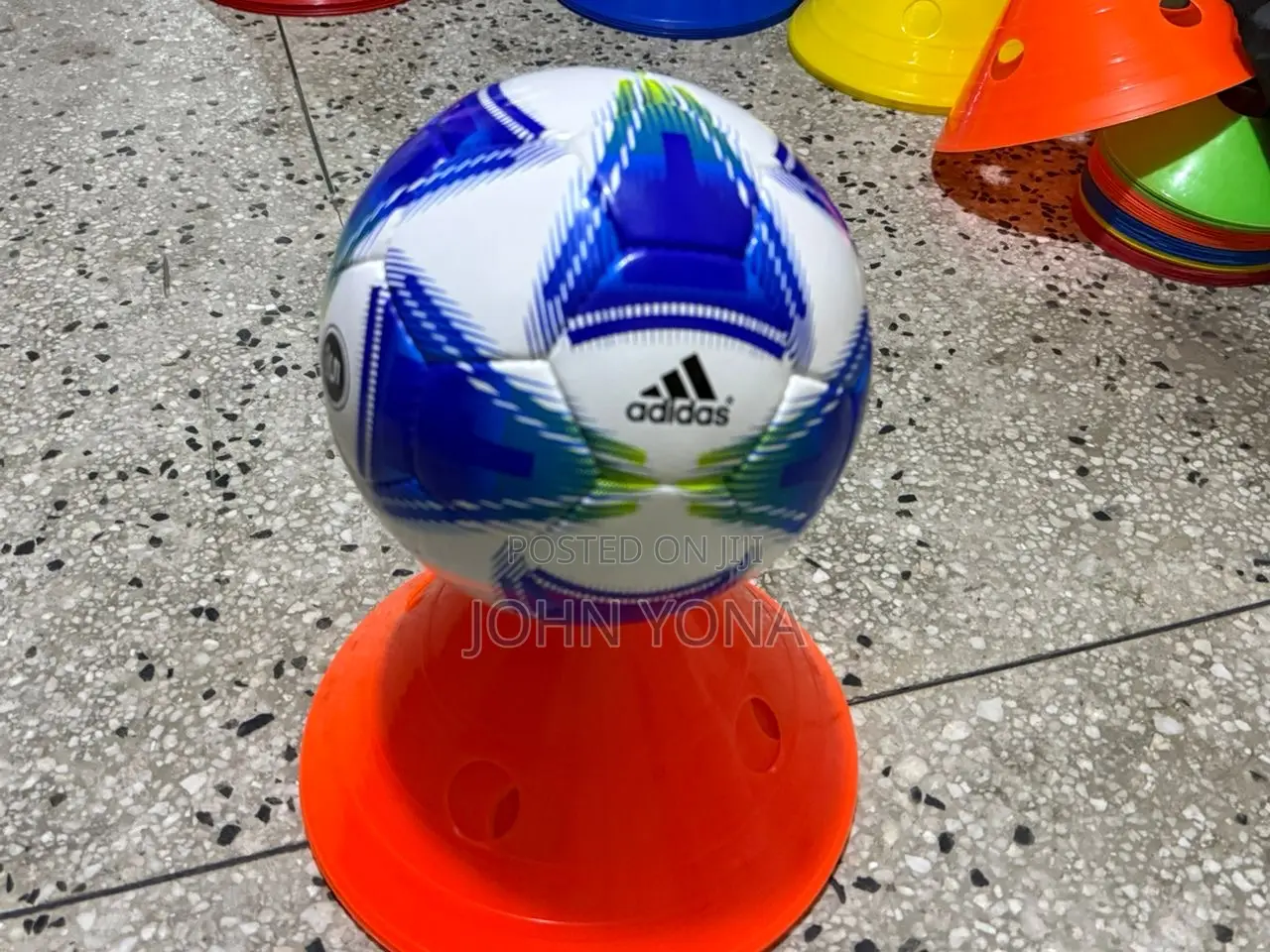 Adidas Soccer Ball in White Blue Available in High Quality