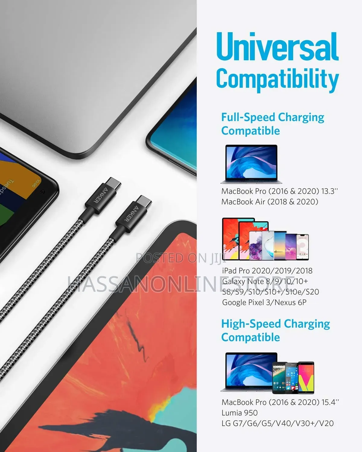 Anker Usb-C to Usb-C Cable 1m 60w Durable Braided Fast-Charging Cable