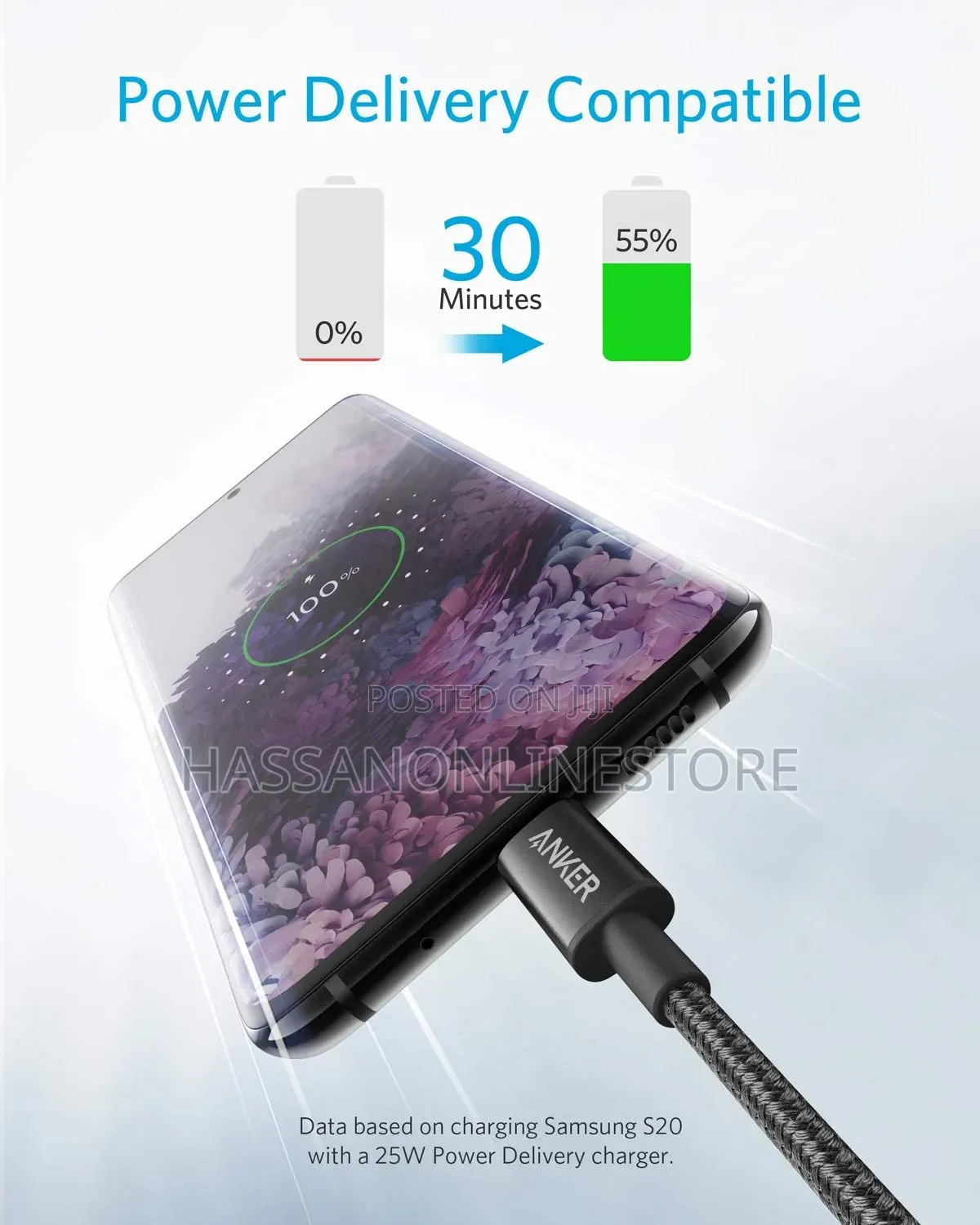 Anker Usb-C to Usb-C Cable 1m 60w Durable Braided Fast-Charging Cable