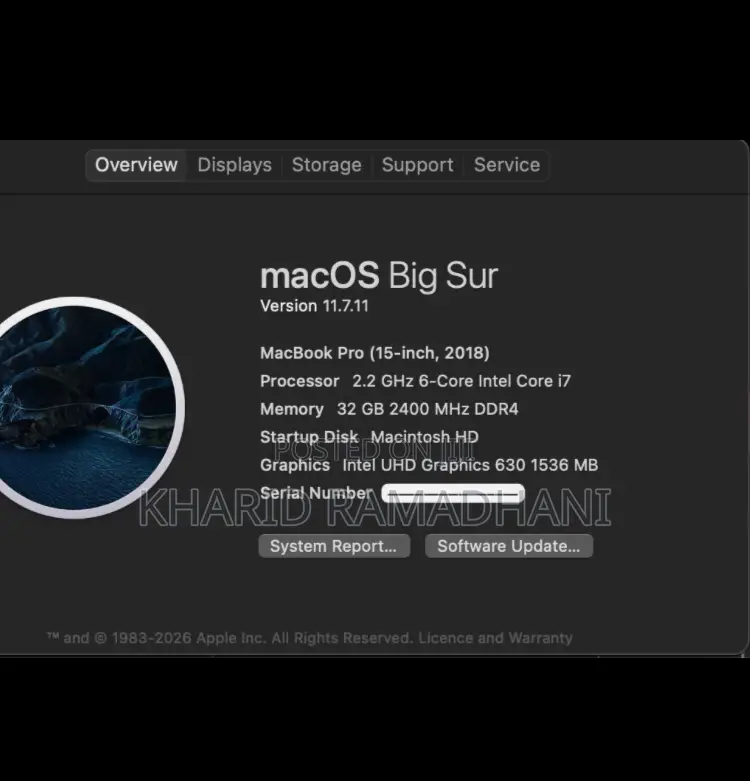 Laptop Apple MacBook Pro 2018 32GB Intel Core i7 SSD 512GB