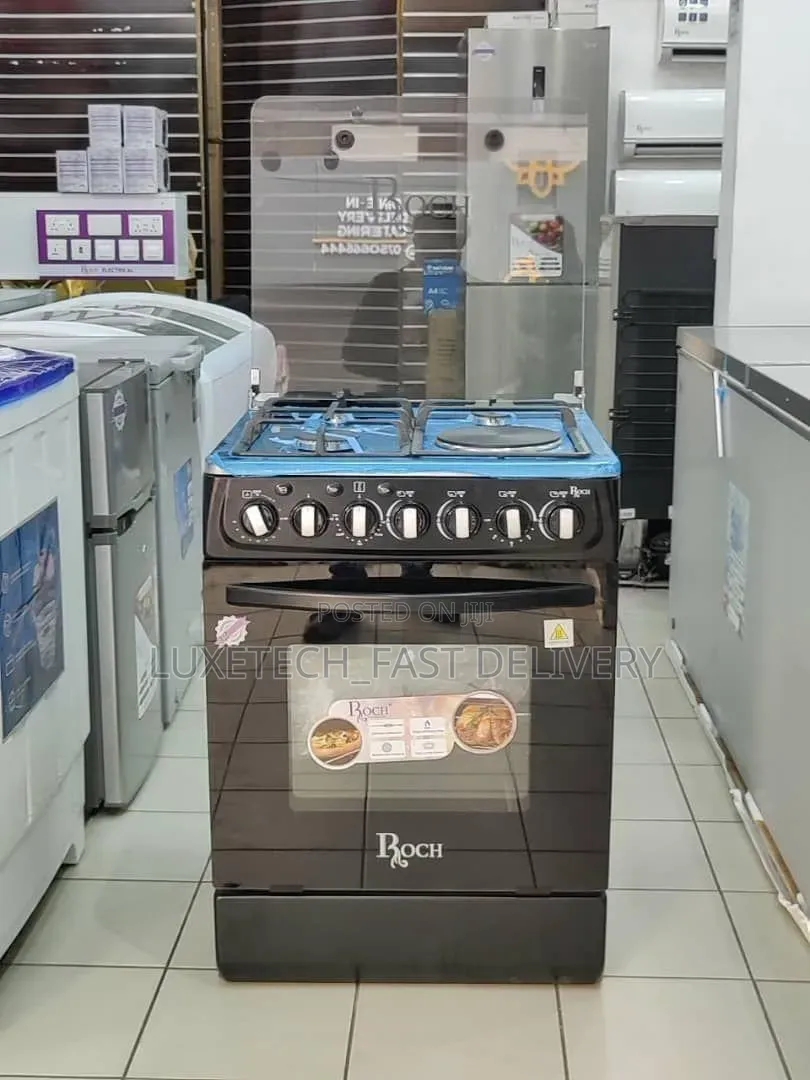 Roch Cooker 60*60 With 3 Gas 1 Electric Plate + Electric Oven (Black)