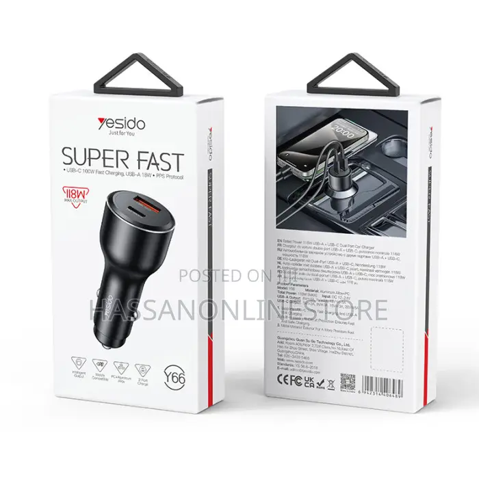Yesido Y65 Dual Ports 118w Fast Charging Car Charger