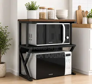 2-Tier Wood and Metal Microwave Rack