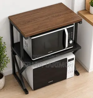2-Tier Wood and Metal Microwave Rack