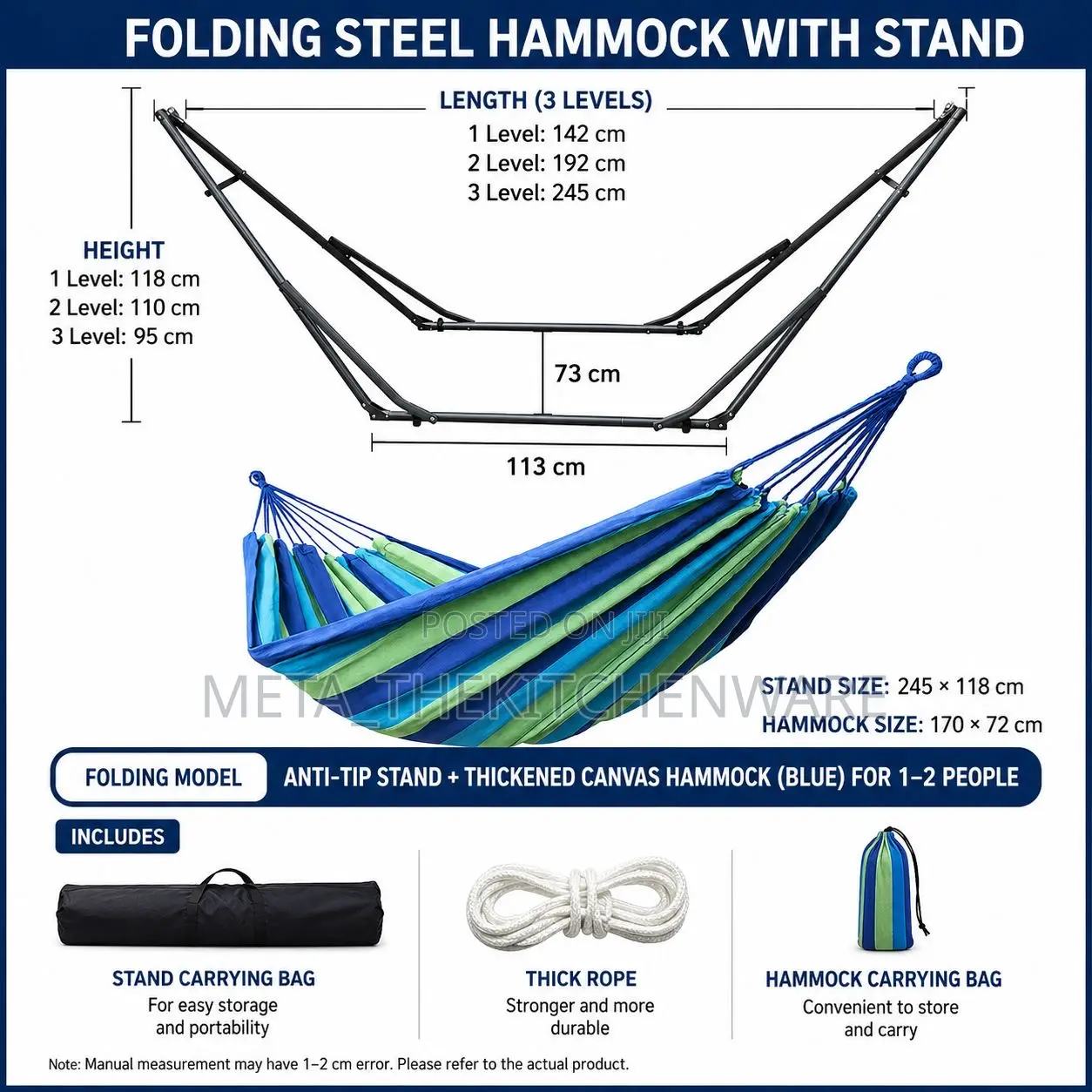 Double Stand Folding Steel Hammock 400lbs (181kg)