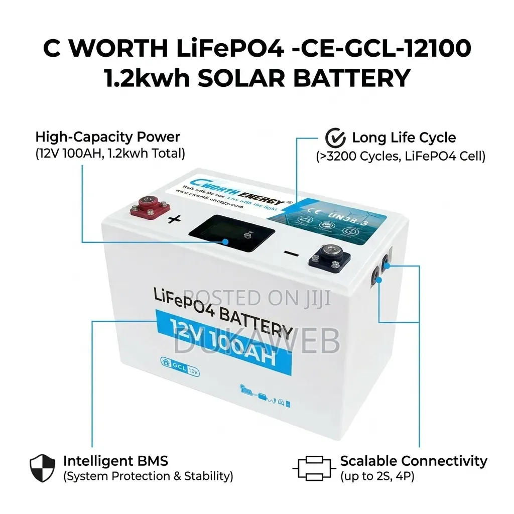 C‐Worth Lifepo4 Ce‐Gcl‐12100 – 1.2kwh 12v 100ah Solar Battery