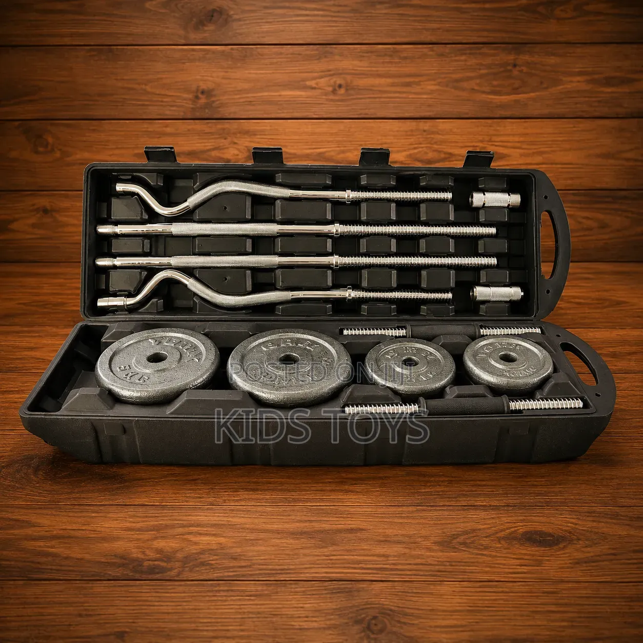 55kg Adjustable Chrome Barbell and Dumbbell Weight Set in a Carrying