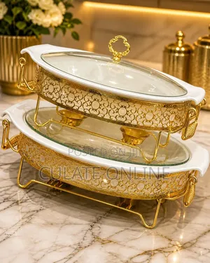 2pcs Oval Ceramic Food Warmer Set