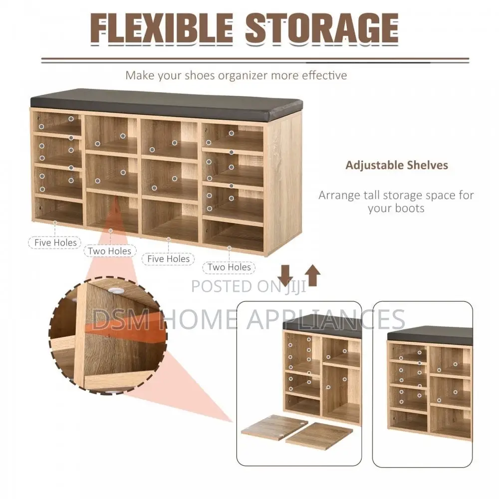 Shelf Shoe Storage Unit, With Cushion Top - Wood-Effect