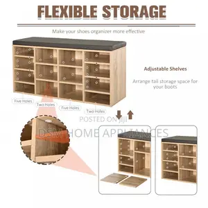 Shelf Shoe Storage Unit, With Cushion Top - Wood-Effect