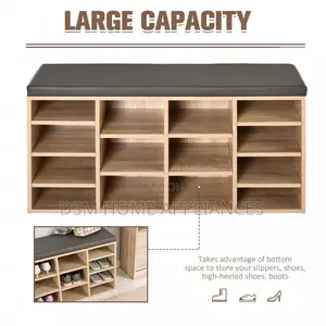 Shelf Shoe Storage Unit, With Cushion Top - Wood-Effect