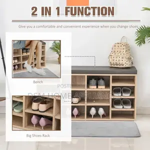 Shelf Shoe Storage Unit, With Cushion Top - Wood-Effect