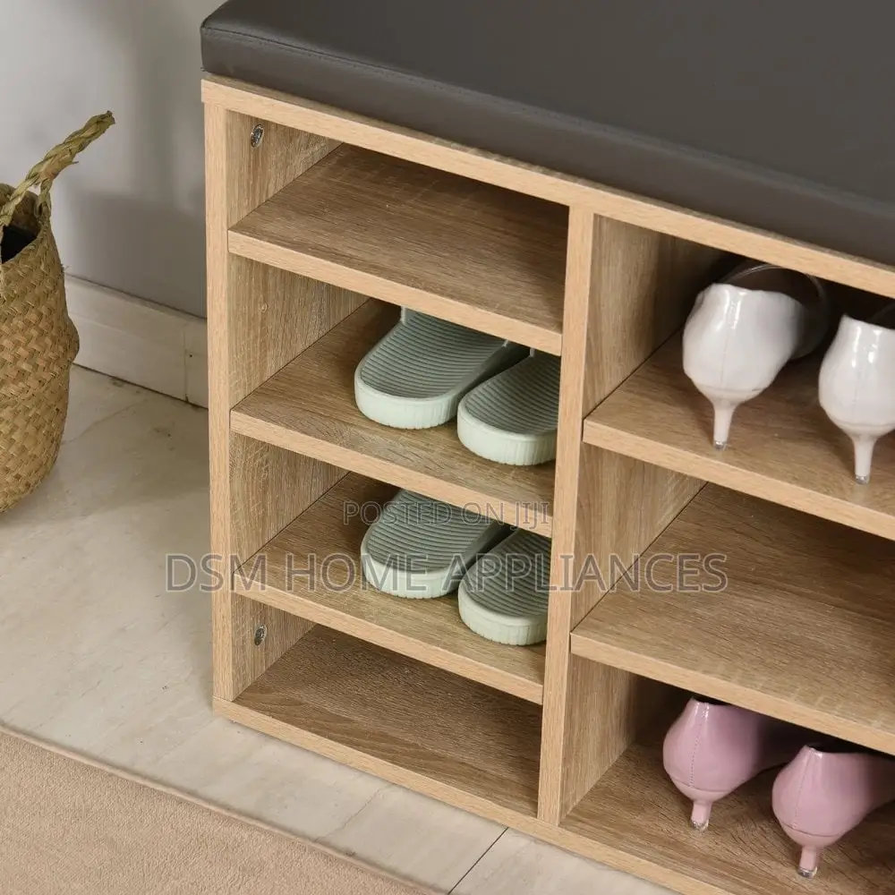Shelf Shoe Storage Unit, With Cushion Top - Wood-Effect