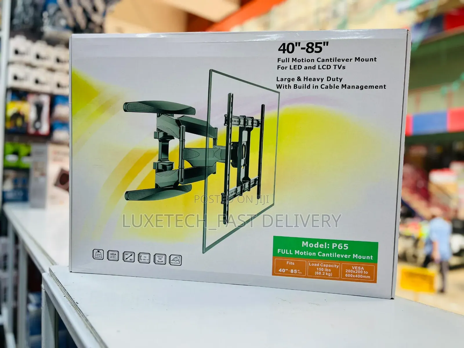 Strong Full Motion Tv Wall Mount 40"–85” Dual Arm P65 Cantilever