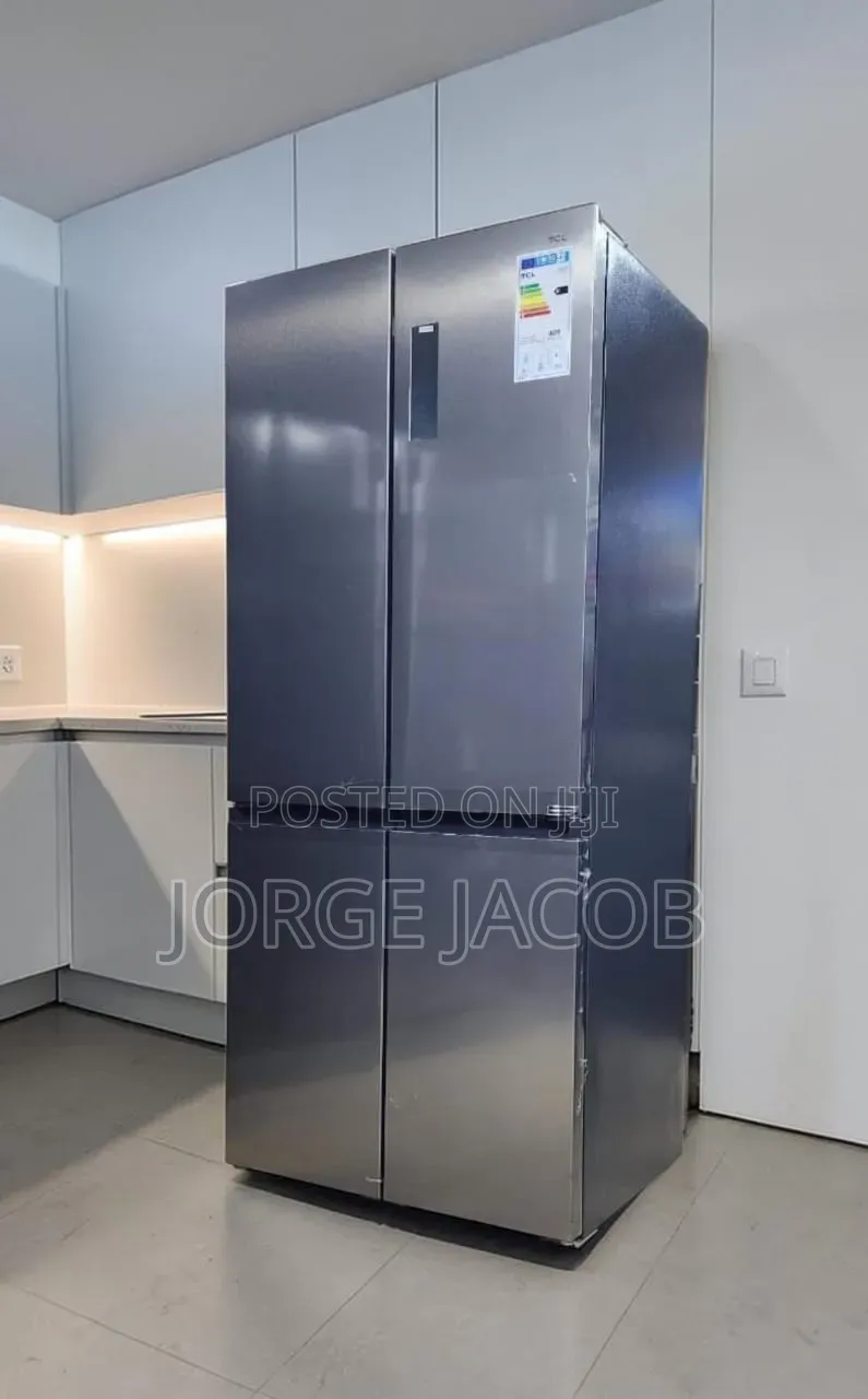 Stainless Steel TCL 520l Fridge With a Digital Temperature Display.
