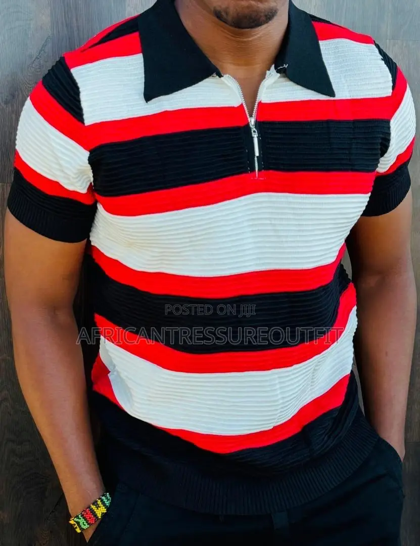 Sacai Stripped Zip-Up Knit Polo Shirt Collection Available