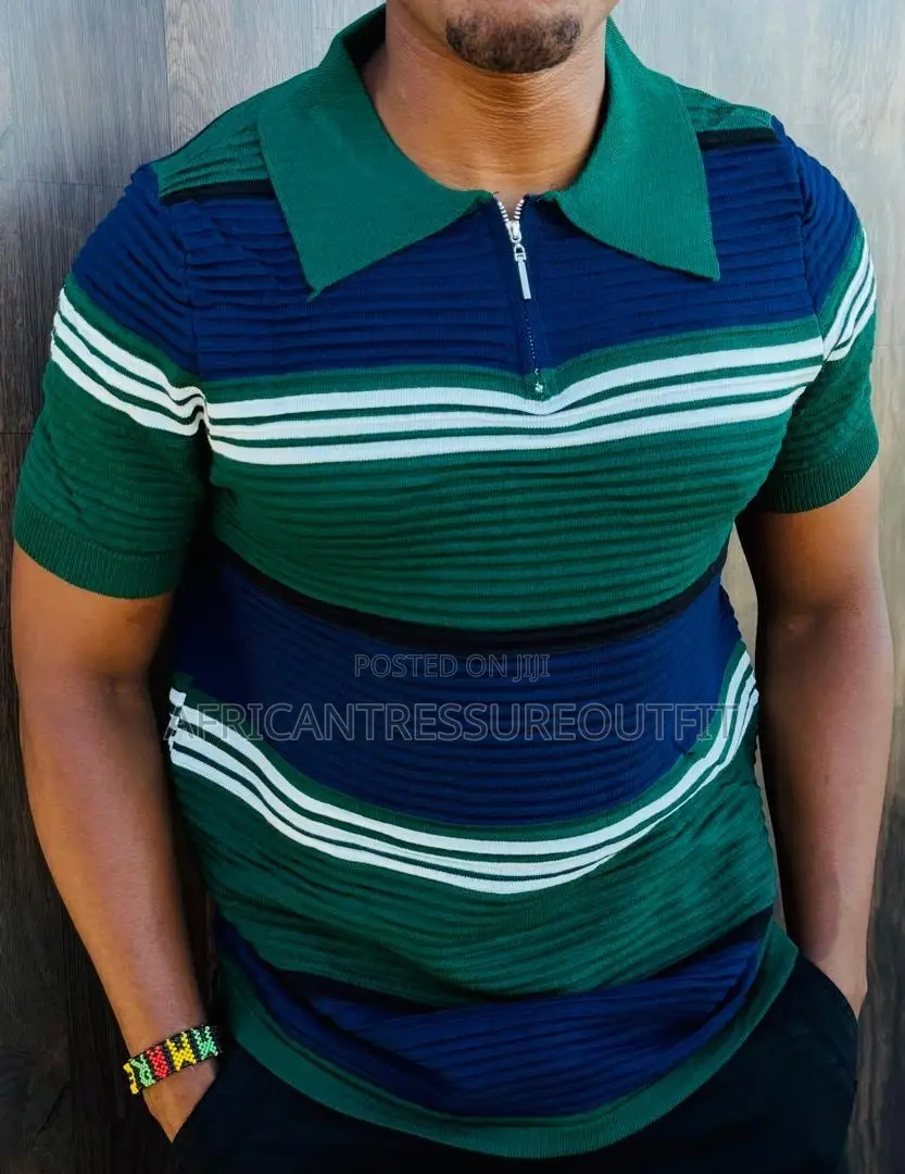 Sacai Stripped Zip-Up Knit Polo Shirt Collection Available