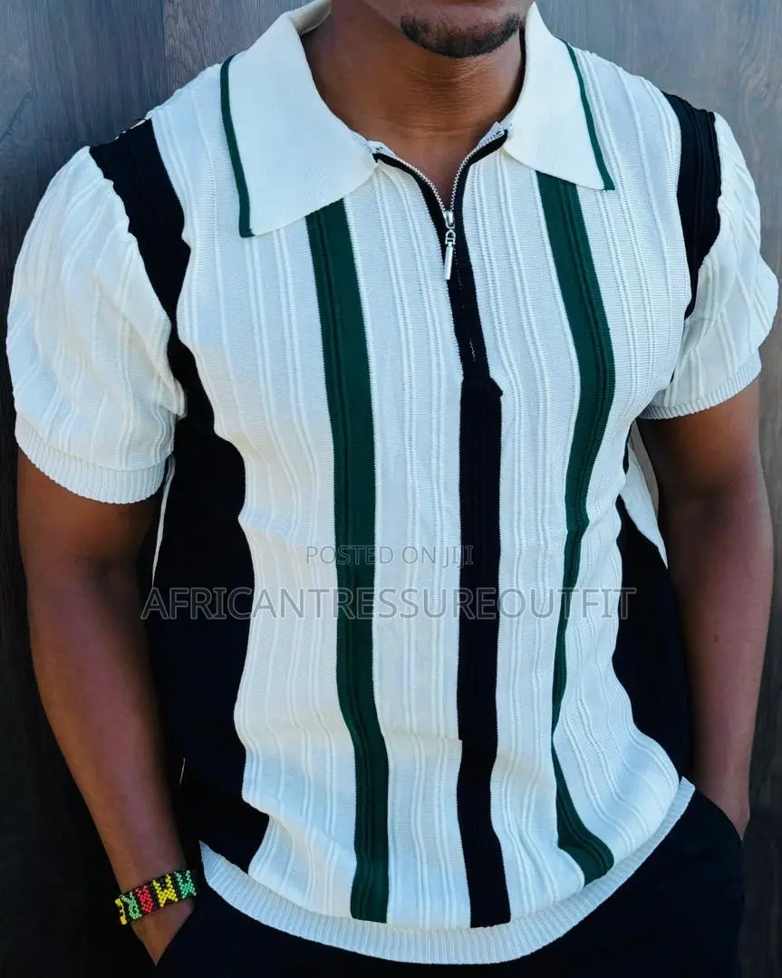 Sacai Stripped Zip-Up Knit Polo Shirt Collection Available