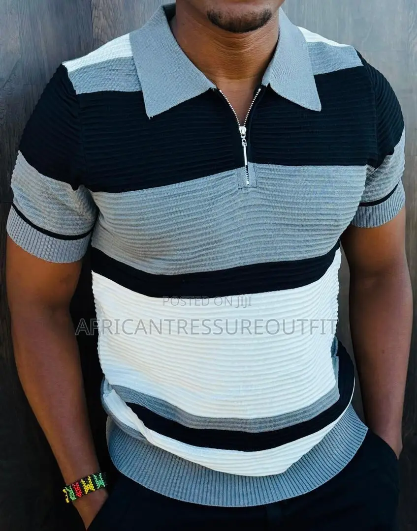 Sacai Stripped Zip-Up Knit Polo Shirt Collection Available