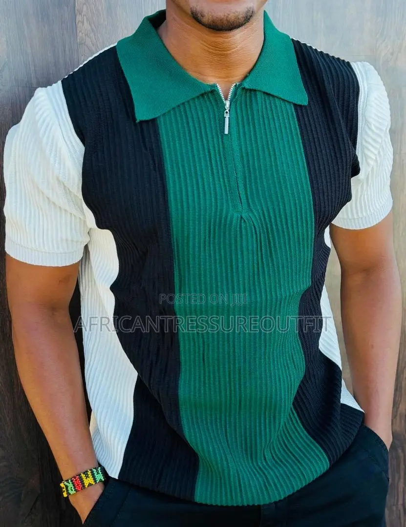 Sacai Stripped Zip-Up Knit Polo Shirt Collection Available