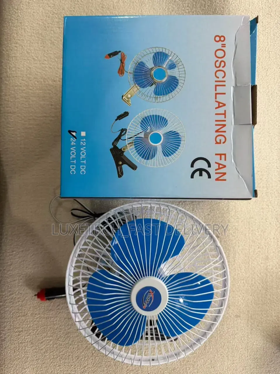 8-Inch Oscillating Fan for Vehicles/Car Cigarette Lighter Plug 24-Volt