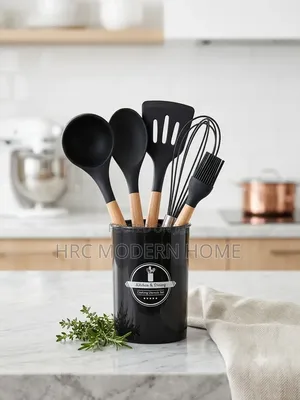 Premium Silicone Kitchen Utensil Set Na Wooden Handles