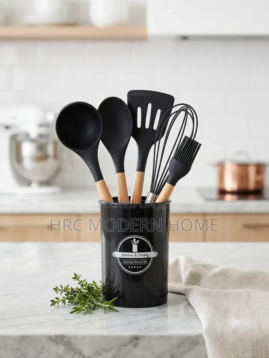 Premium Silicone Kitchen Utensil Set Na Wooden Handles