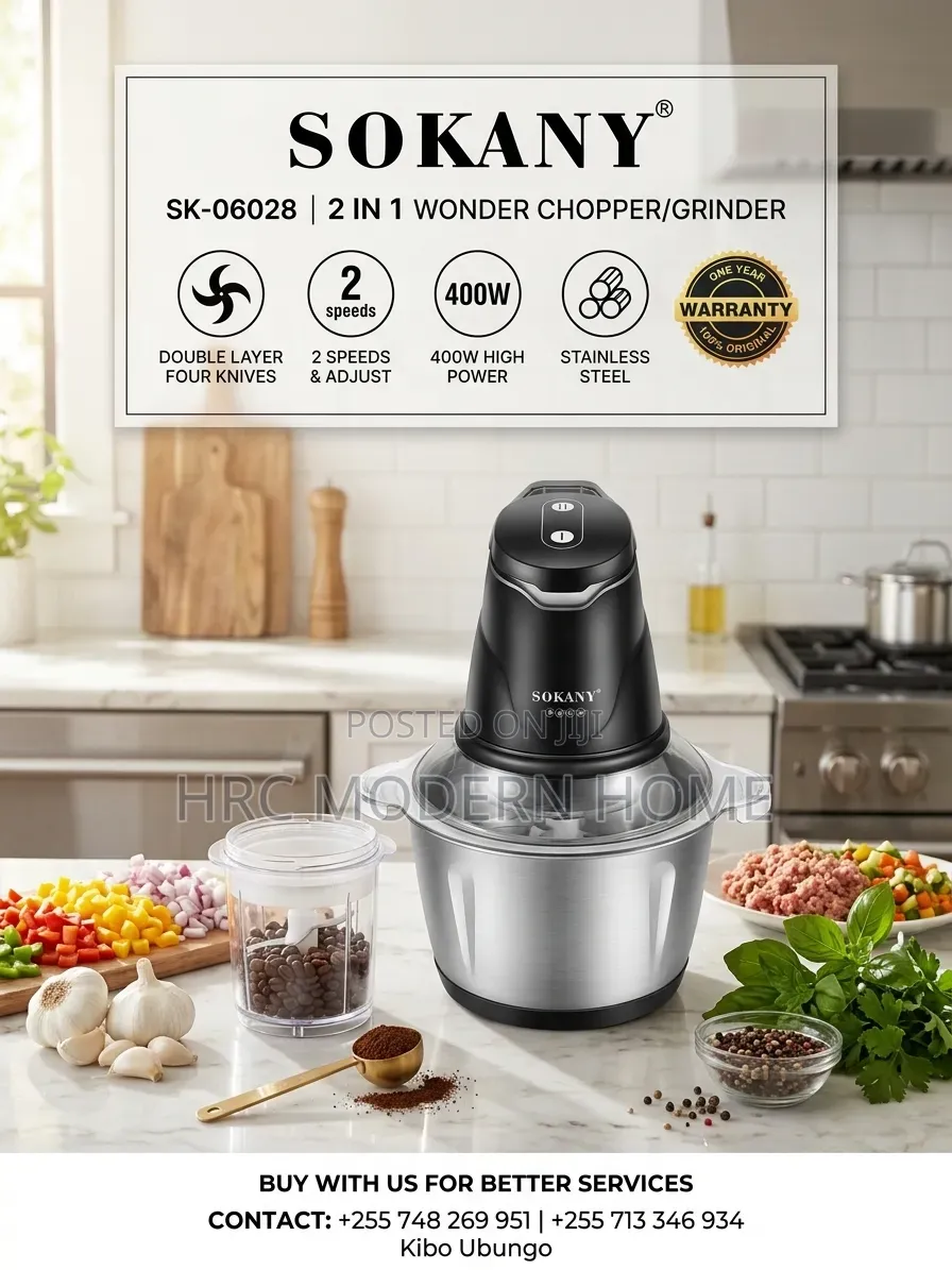 Sokany 2-in-1 Wonder Chopper Grinder (Sk-06028) – 400w