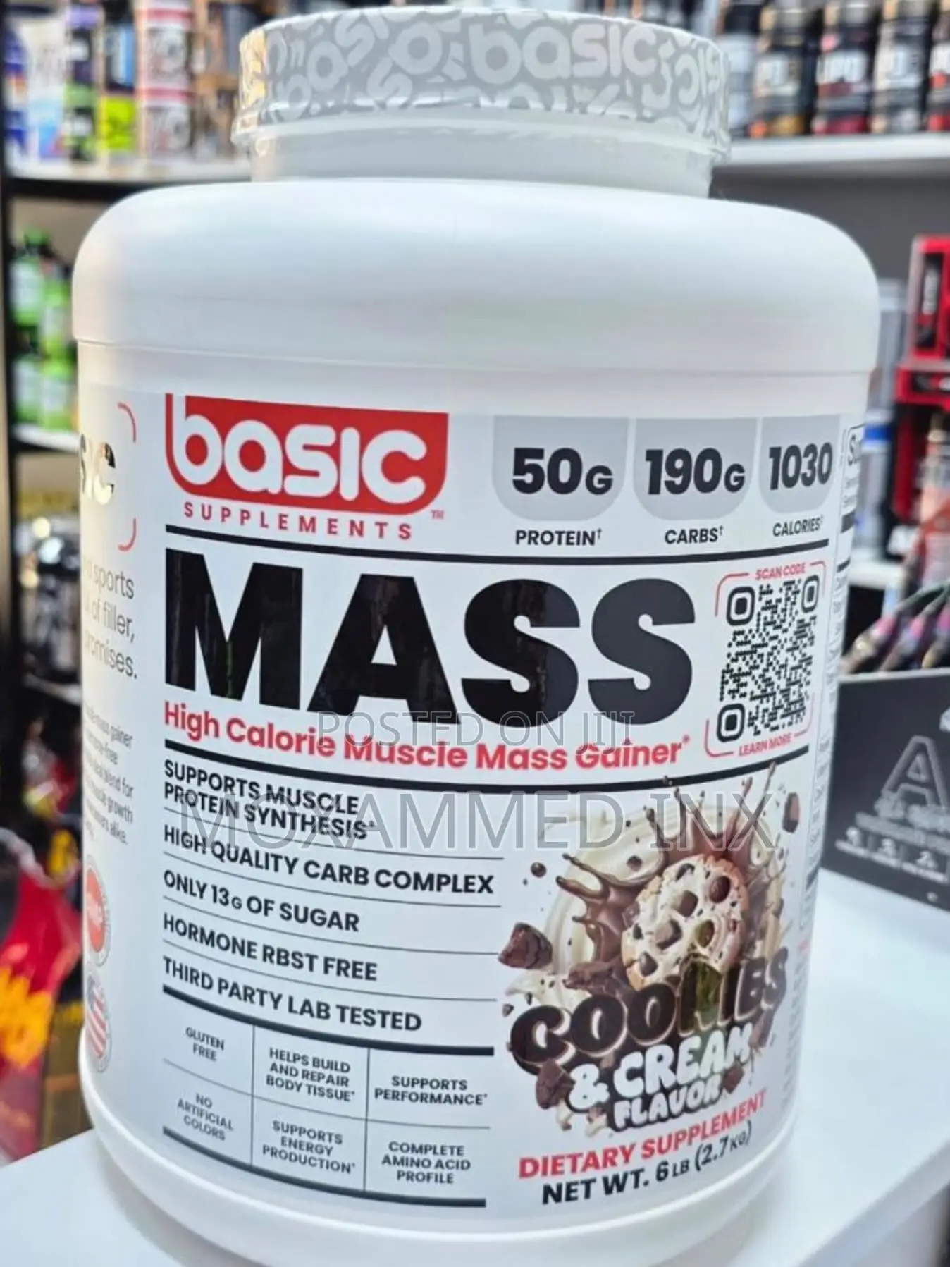 Basic Supplements Mass Gainer in Cookies Cream Flavor 3kg