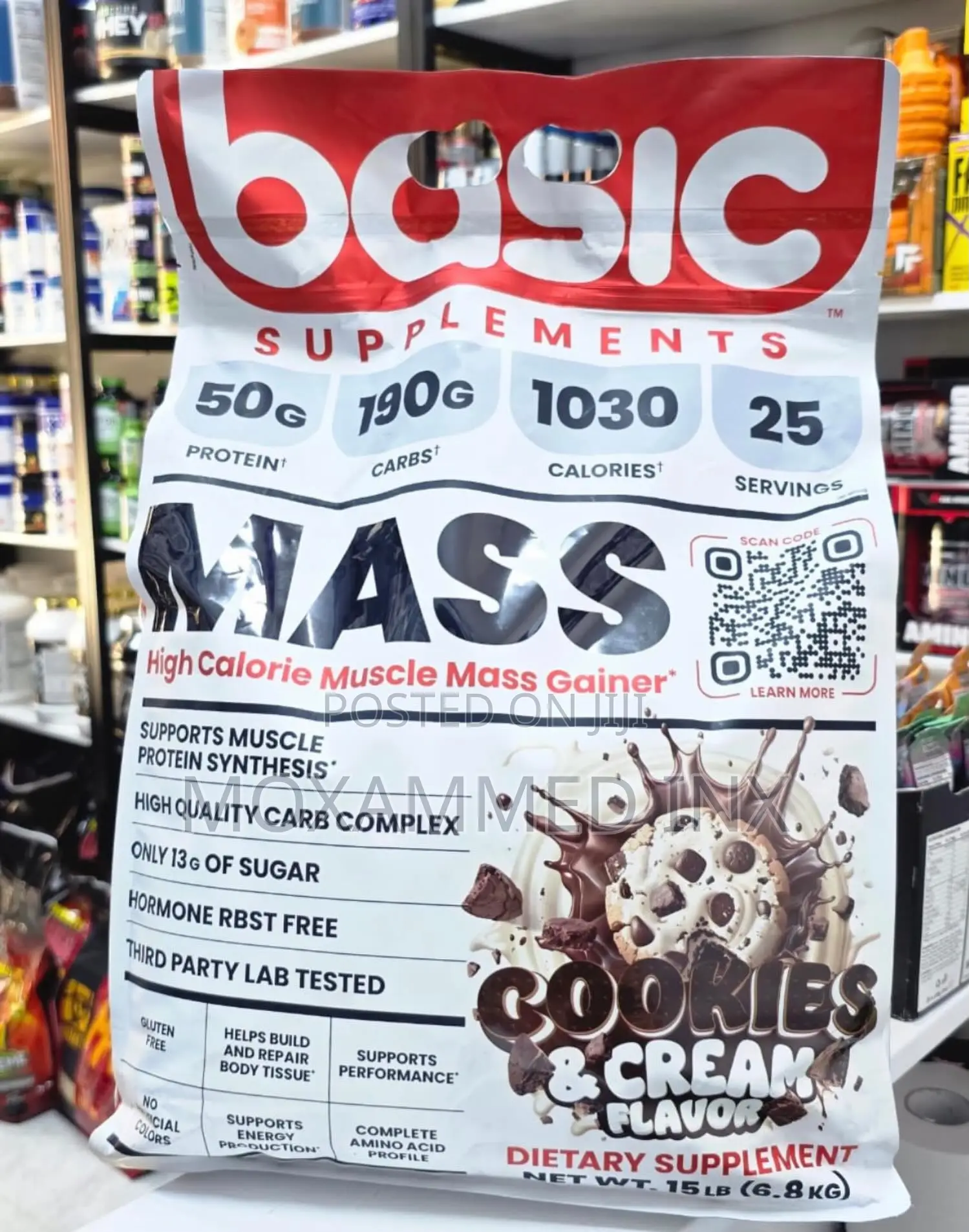 Basic Supplements Mass Gainer in the Cookies Cream Flavor 6.8kg