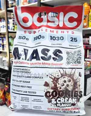 Basic Supplements Mass Gainer in the Cookies Cream Flavor 6.8kg