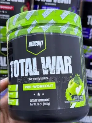 Redcon1 Total War Green Apple Pre-Workout30 Servings Supplement Jar.