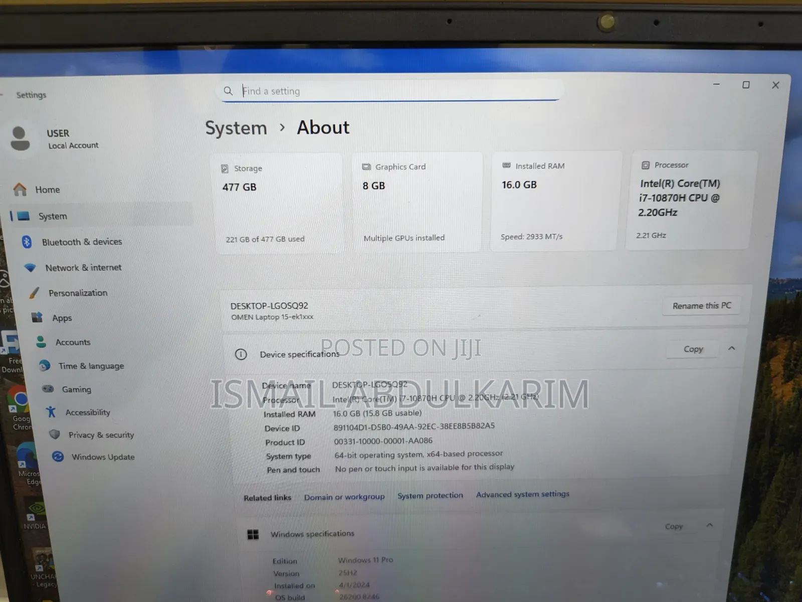 Laptop HP Omen 15 16GB Nvidia SSD 512GB
