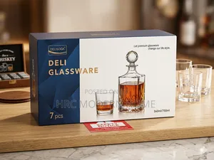 Premium Deli Glassware Whiskey/Beverage Decanter Set (7 Pcs)