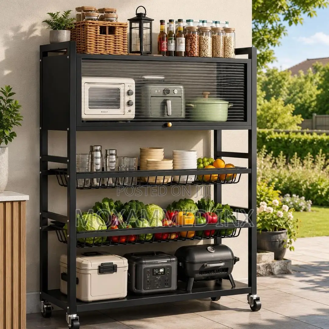Mult Tier Kitchen Appliances Rack With Transparent Top Cabinet