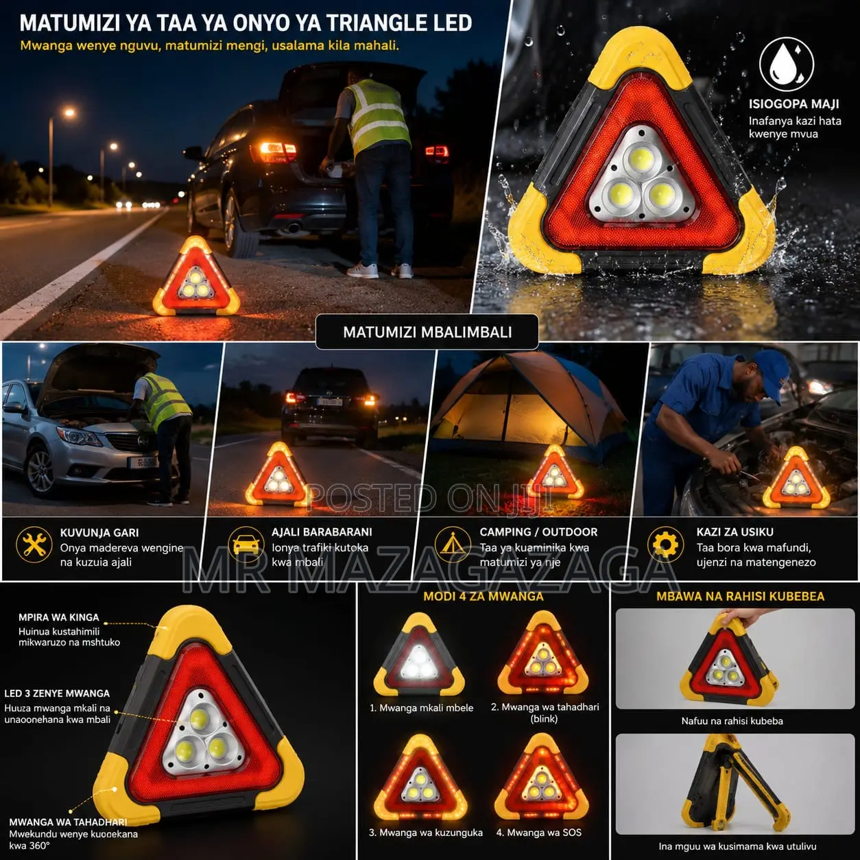 2-in-1 Solar Emergency Triangular Roadside Warning Light