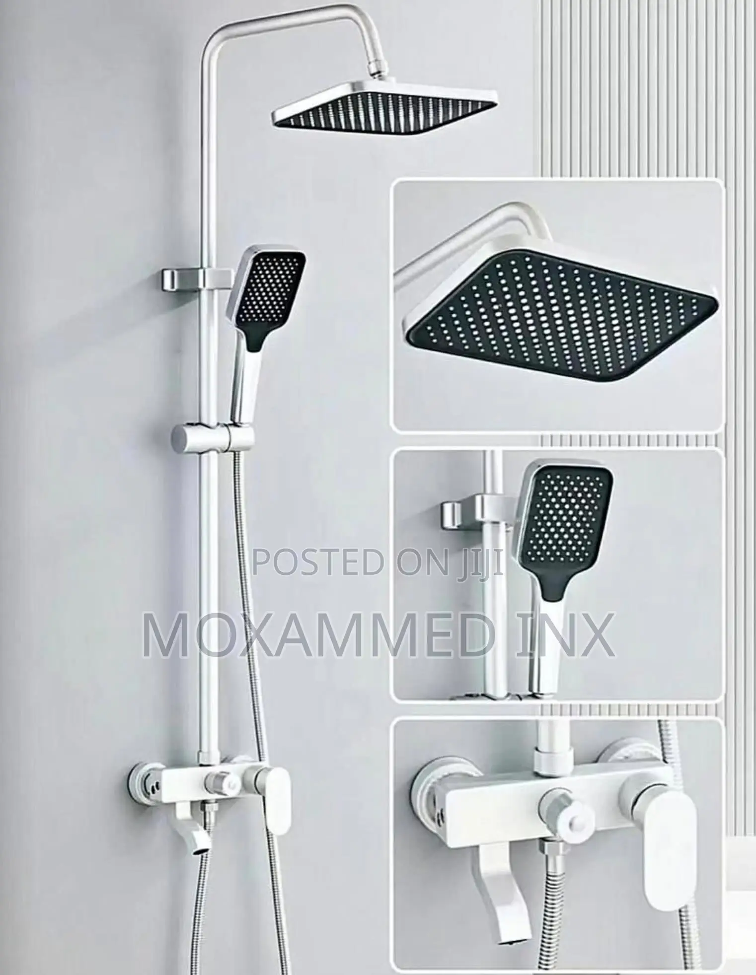 Modern Aluminum and Stainless Steel Shower Mixer Set With a Brushed
