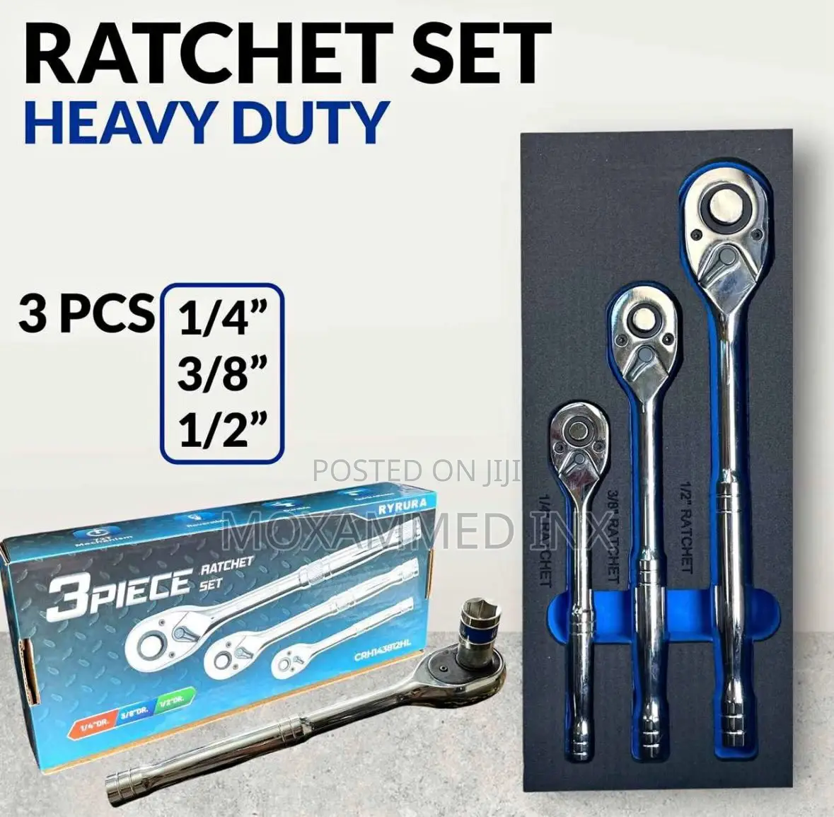 Ryrura 3-Piece Heavy-Duty Ratchet Setfeaturing 1/4”, 3/8”, and 1/2”