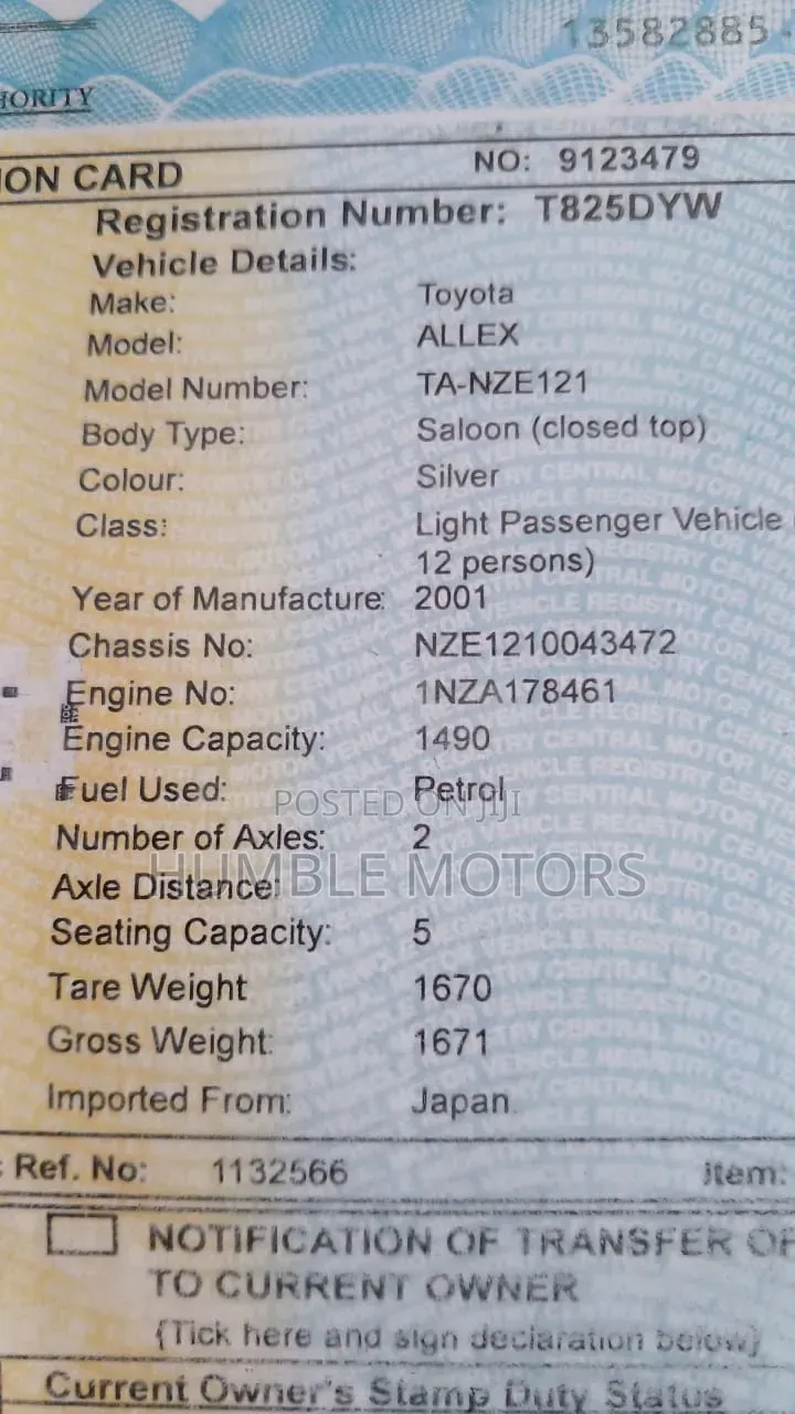 Toyota Allex 2001 Silver