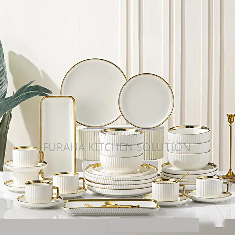 Dinner Set PCS 32 Gold and White