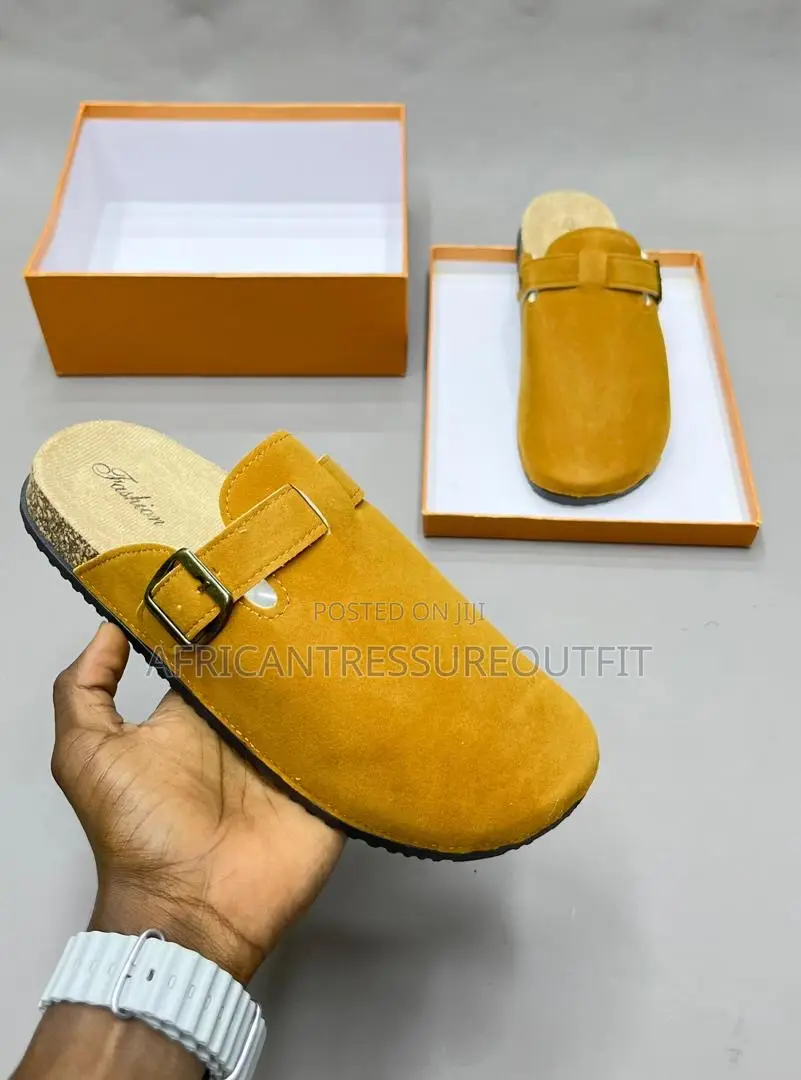 Suede Buckle Mules Available