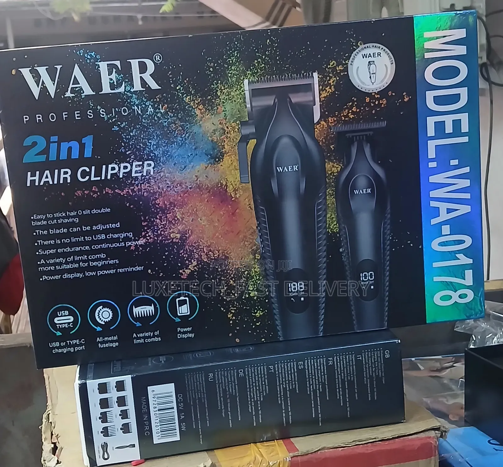 Waer Professional 2-in-1 Rechargeable Hair Clipper and Trimmer Wa-0178