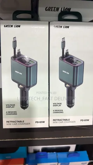 Green Lion Retractable 90w Car Chargers With Voltage Display
