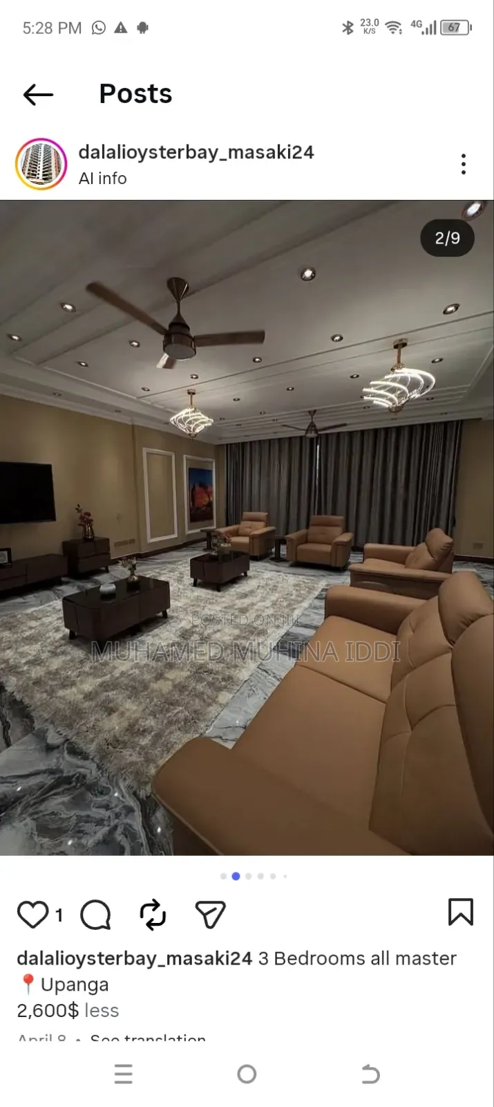 Furnished 3bdrm Apartment in Upanga for rent