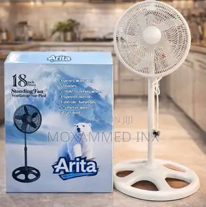 Arita Standing Fan Features a White 18-Inch Design With 5 Blades