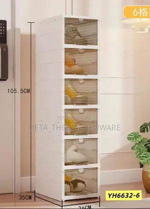 6-Tier Modular Plastic Shoe Storage Organizer With Transparent Drawer.
