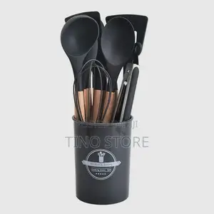 Silicone Cooking Utensils Set With Wooden Handles